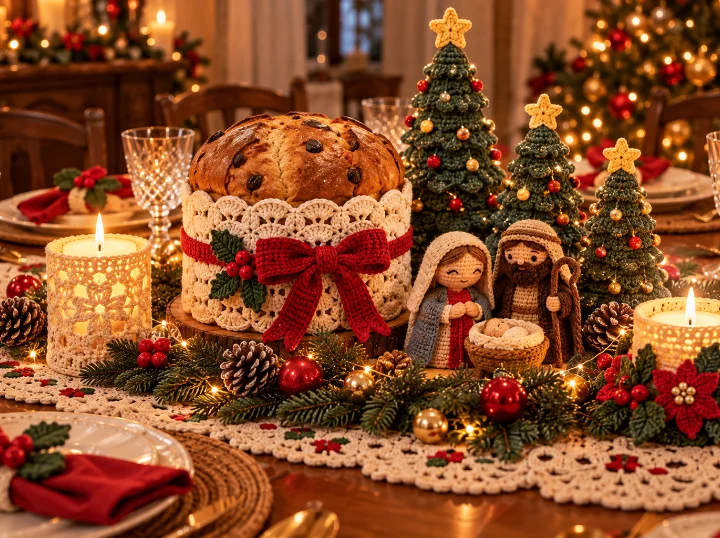 Centre de table et habille-panettone au crochet